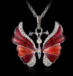 Børne halskæde  - rød sommerfugl med sten plus kæde